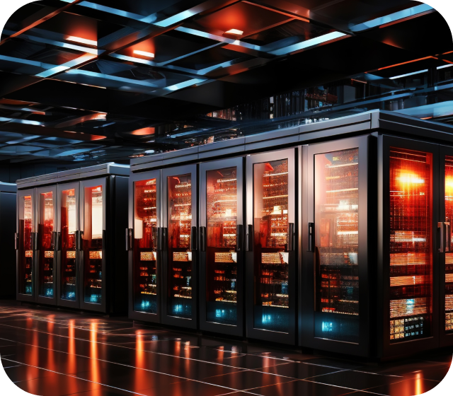 A row of Usenet servers in a server room, showcasing Eweka’s powerful and reliable Usenet servers.