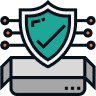 A Usenet server is protected by a shield above it to emphasize maximum online security.