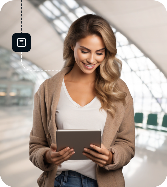 A woman is using a tablet to connect to Eweka’s VPN, which is backed by the highest level of encryption for the safest online experience.