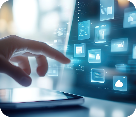 A person’s hand hovers over a tablet to touch a floating digital interface, symbolizing the specialized system that was designed to handle Usenet traffic.