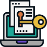 A grey laptop with a green background and a key showing secure Usenet access.