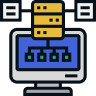 A grey desktop computer that shows a connection to a powerful Usenet server network.